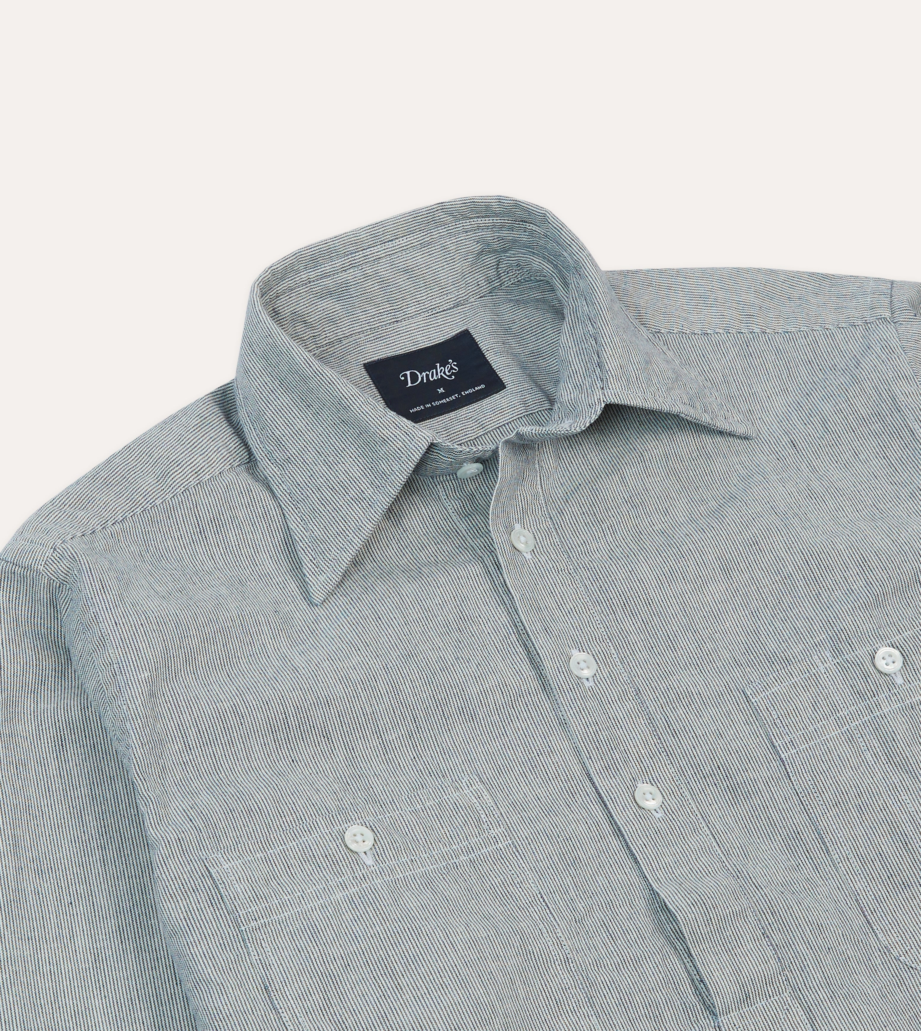 Blue Hickory Stripe Cotton Long Point Collar Popover Shirt Patterned Texture Creative Professional